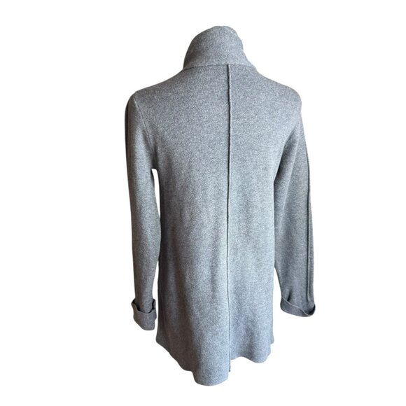 Tahari Gray Open Front Shawl Collar Sweater Fringe Hem Cardigan Size S - Picture 5 of 7